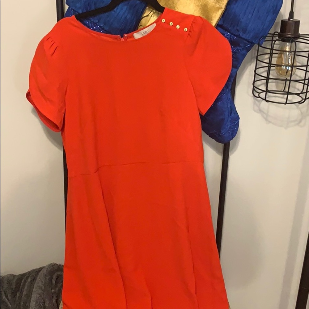 Loft short sleeves red dress